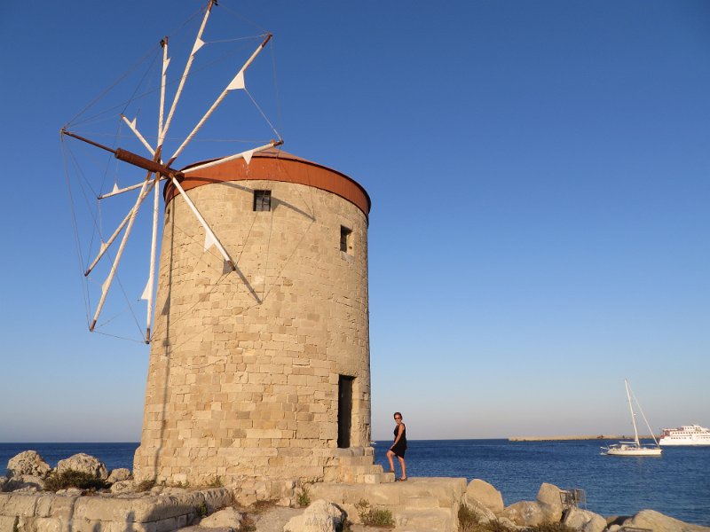 IMG_5873.JPG - Windmills at the Rhodes city Harbor