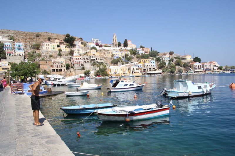 IMG_0088.JPG - Symi Harbor, and our first desination , the Church Tower in the distance. 