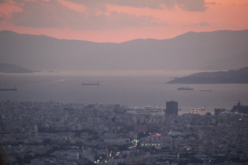 IMG_6484.JPG - Athens illuminated, From Mount Lycabettus you can see the ships in Piraeus, the Aegean sea